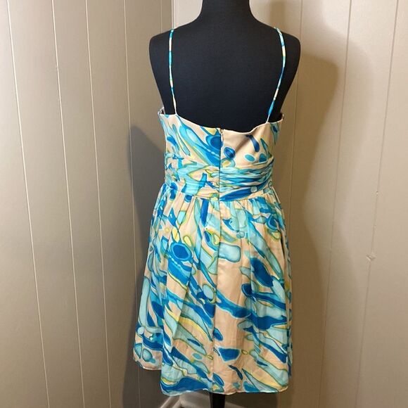 Trina Turk Silk Dress 8 Halter Top Sundress Back Zipper Closure Pleated - Picture 4 of 10